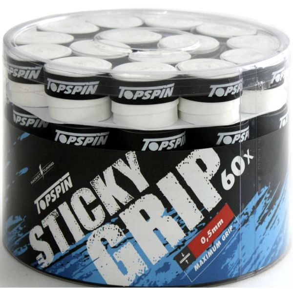 Topspin Sticky Tennis Overgrips - 0.50mm x 60 TOSGO60M-WHBK